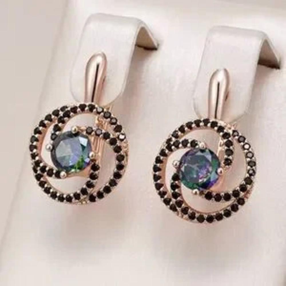585 Rose Gold Color Drop Earrings for Women Shiny Colourful Natural Zircon